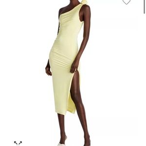 Wedding Guest Dress - Fore Yellow One Shoulder Rose Dress - Size S